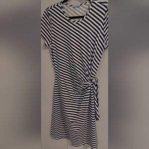 J.McLaughlin Elora Dress Navy-White Stripe Cap Sleeve/ Self-tie Sz XL